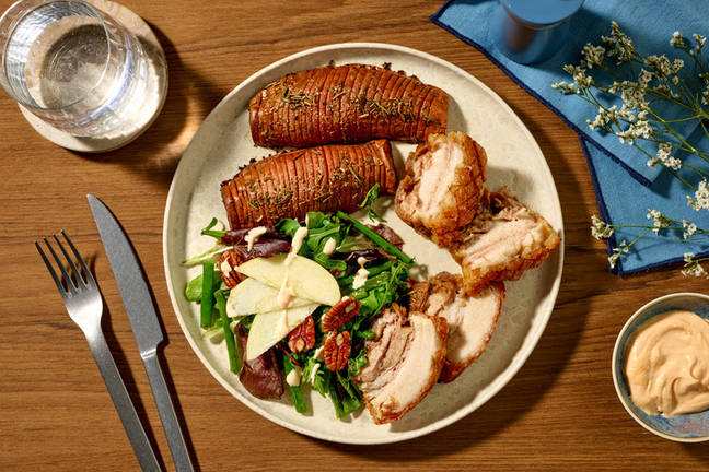 Crispy Pork Belly & Hasselback Sweet Potato
