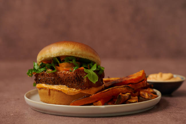 Crispy Char Siu Pork Belly Burger & Fries