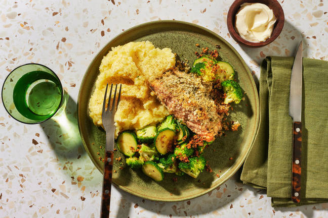Herby-Crusted Salmon & Parmesan Mash