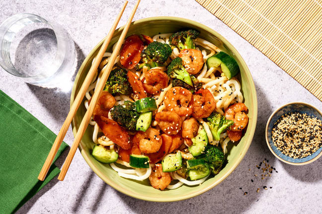 Asian BBQ Spiced Prawn Udon Stir-Fry