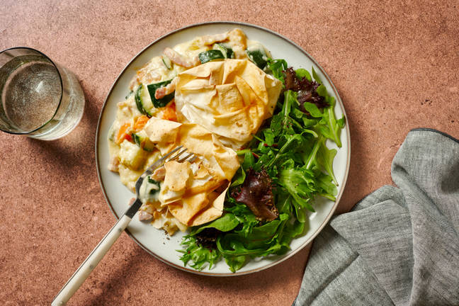 Cheat’s Creamy Bacon & Veggie Filo Pie
