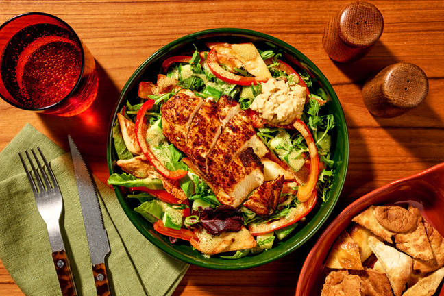 Sticky Spiced Chicken & Pita Chips Salad
