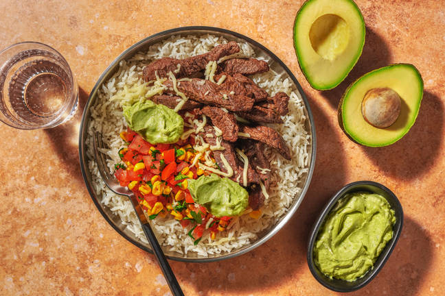 Tex-Mex Beef Burrito Bowl & Avocado Crema