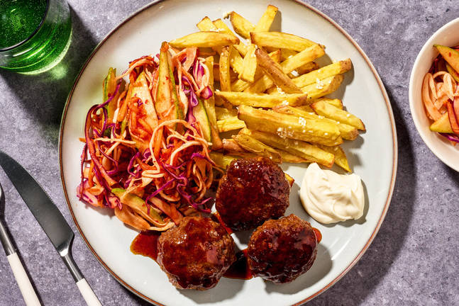 Sticky Ginger Beef Rissoles & Sesame Fries