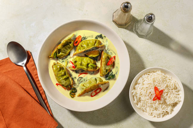 Veggie Dumplings in Fragrant Green Curry