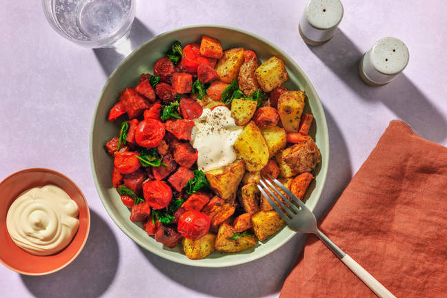 Smokey Chorizo & Herby Potato Traybake