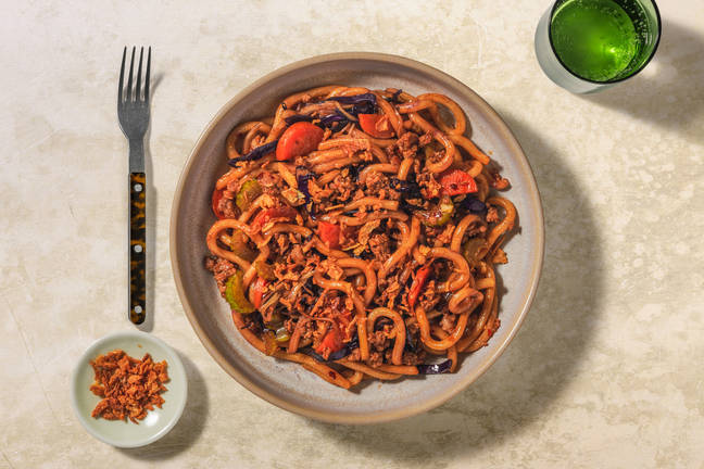 Quick Sticky Pork & Veggie Udon Stir-Fry