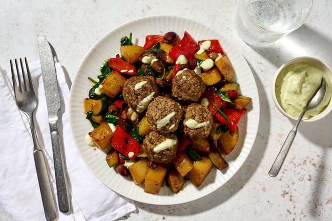 Mediterranean Beef Meatballs & Roast Veg