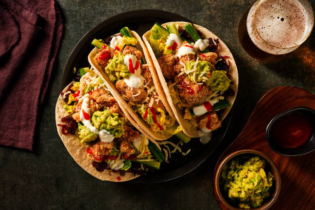 Spicy Popcorn Chicken & Bacon Jam Tacos