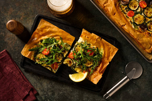 Loaded Three Cheese & Greens Tart