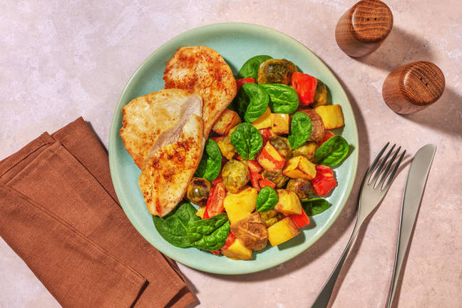 Spiced Chicken & Brussels Sprouts Toss