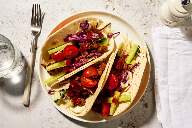 BBQ Lemongrass Pork & Cucumber Slaw Tacos