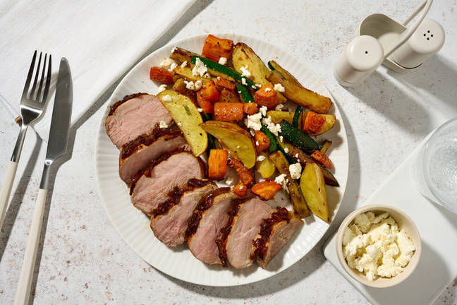 Sticky Onion-Topped Roast Pork Fillet