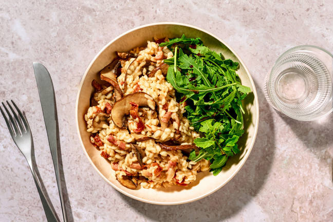 Baked Bacon & Flat Mushroom Risotto