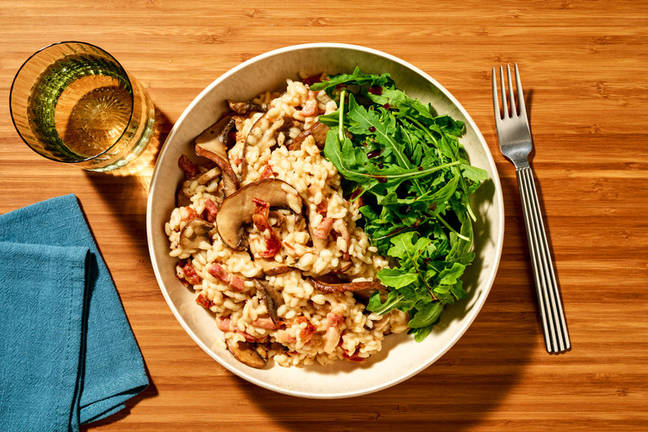Baked Bacon & Flat Mushroom Risotto