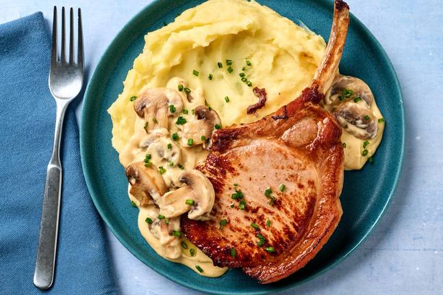 Bone-In Pork Chops with Mushroom Cream Sauce