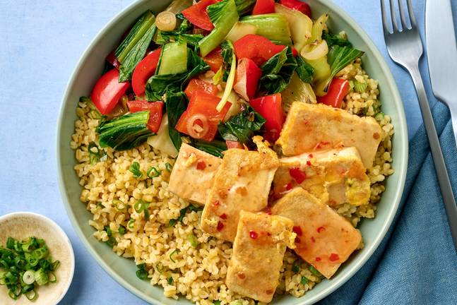 Pan-fried Tofu with Peppers and Bok Choy