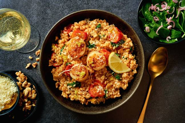 Jumbo Scallops on Spinach and Tomato Risotto