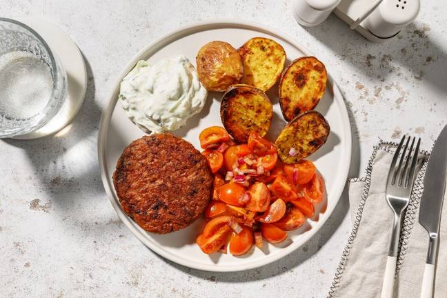 Vegetariska biffar på grekiskt vis