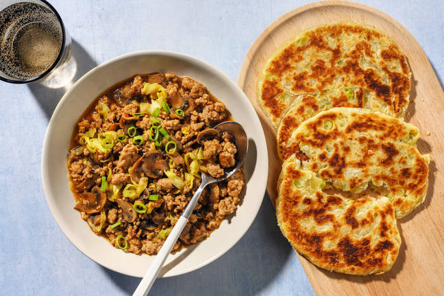 Braised Pork Mince & Cōng Yóu Bǐng Inspired Pancakes