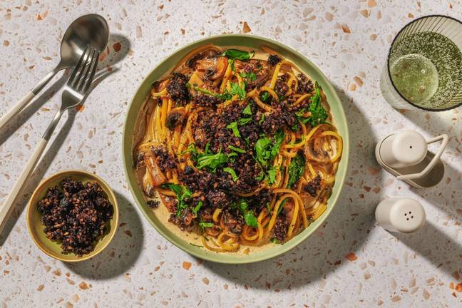 Clonakilty Blackpudding & Black Garlic Mushroom Linguine