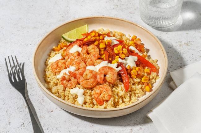 Rask bulgur- og rekebowl med aprikoschutney