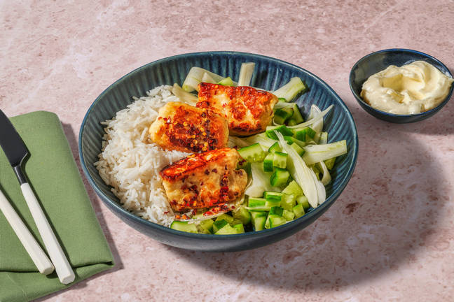 Honung- och harissaglaserad halloumi