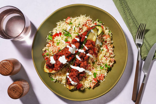 Harissa Beef Stuffed Courgettes