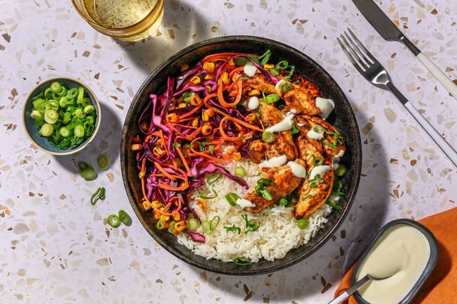 BBQ-kryddad kycklingbowl och ris