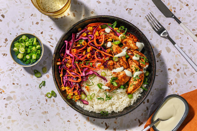 BBQ-kryddad kycklingbowl och ris