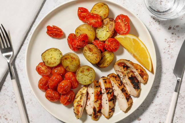 Bistecche di pollo arrosto all'arancia e olive leccino