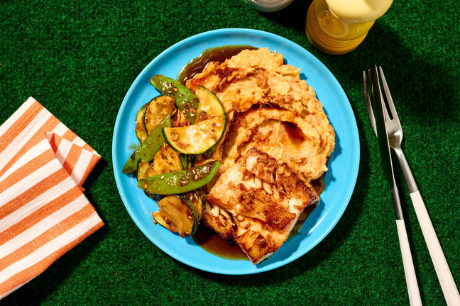 Kabeljauwfilet met ponzu en sticky sugarsnaps