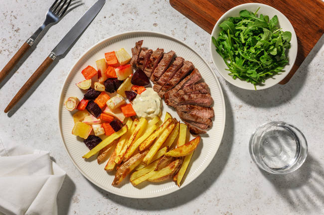 Flatsteak med dragonmajonnäs