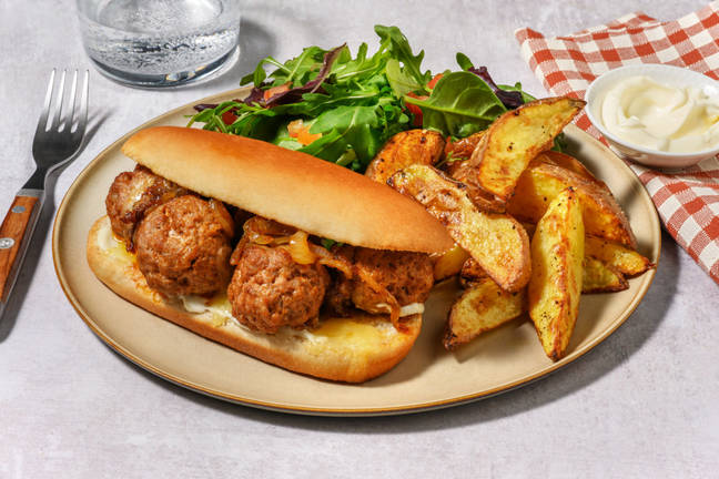 Cheesy Jerk Sausage Meatball Burger and Wedges