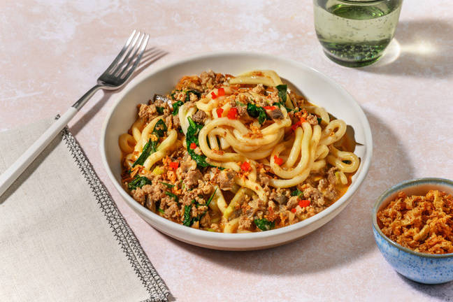 Creamy Udon Noodles with Mixed Mince