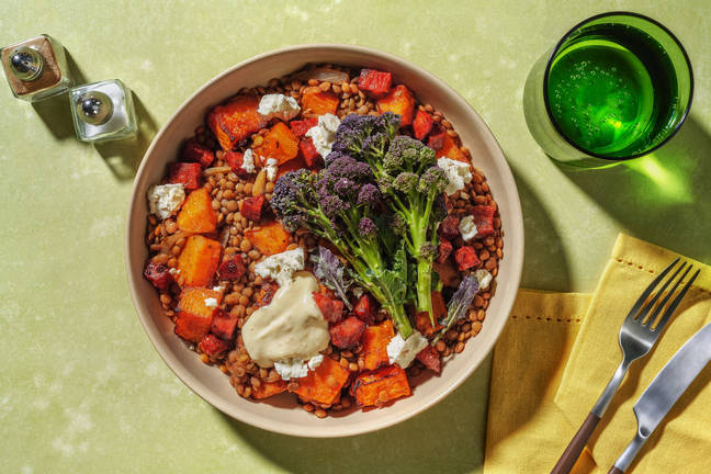 Chorizo and Purple Sprouting Broccoli Lentil Bowl
