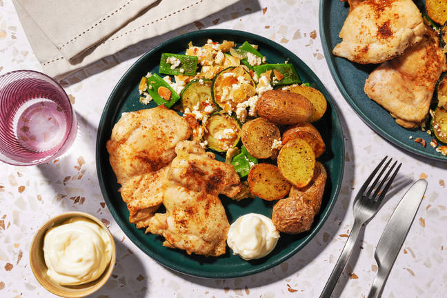 Baked Chicken Thighs and Summer Bean Almond Salad