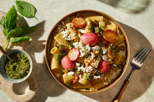 Honey Roasted Radish, Green Chilli & Bacon Rigatoni
