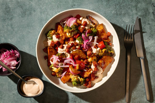 Chorizo, Romanesco and Roasted Veg Traybake