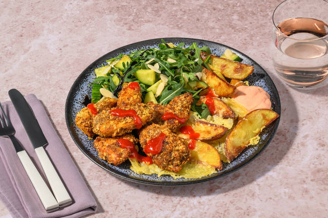 Crispy Chicken Goujons and Cheesy Wedges