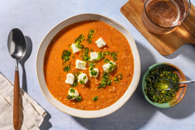 Scharfe Marokkanische Linsensuppe mit Bio-Feta
