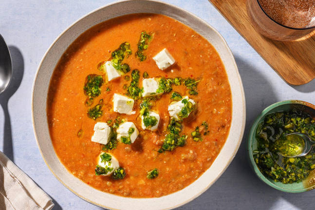 Scharfe Marokkanische Linsensuppe mit Bio-Feta