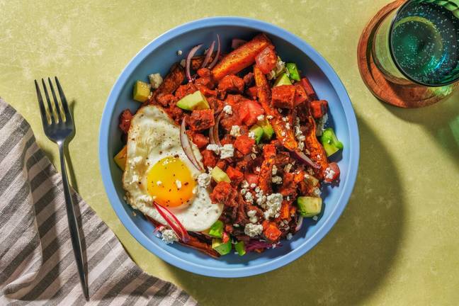 Chorizo Chilaquiles Loaded Sweet Potato Fries