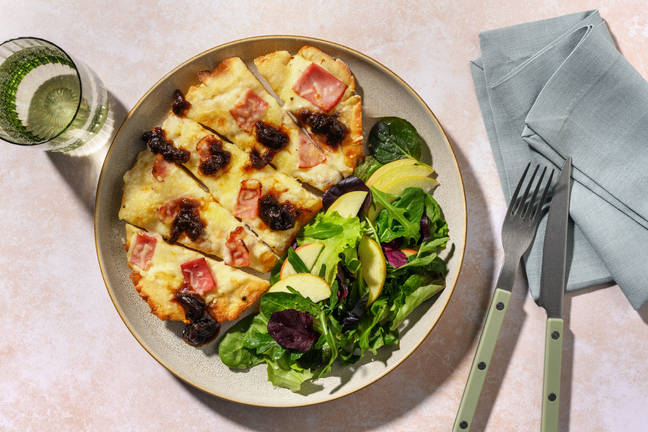 Croque Monsieur Inspired Ham and Cheese Naanizza