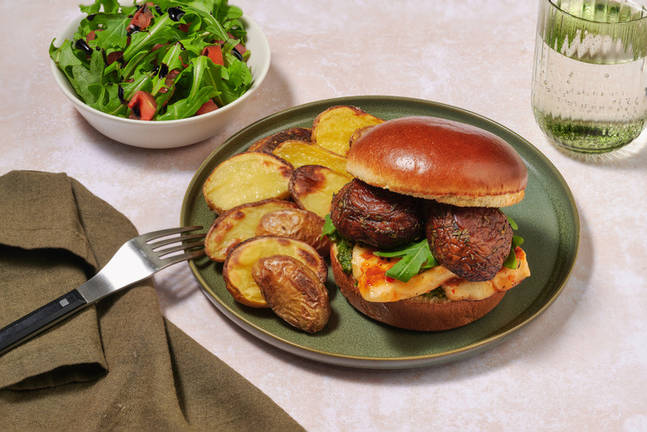 Glazed Halloumi and Portobello Mushroom Burger