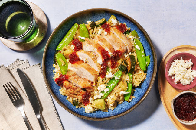 Summer Pesto Orzo and Herby Chicken Thighs