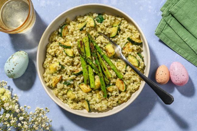Oven-Baked Pesto Risotto Verde and Asparagus