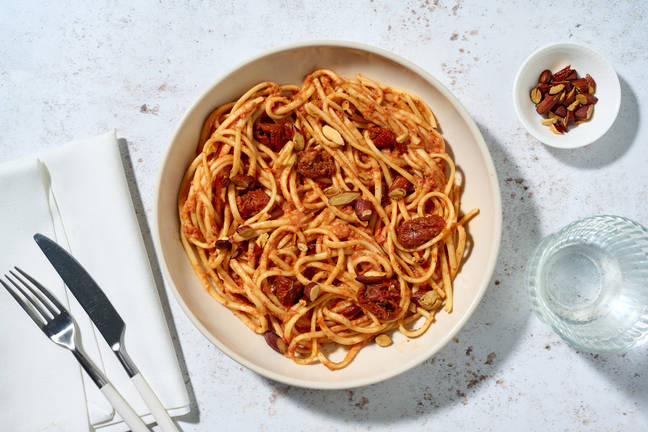 Linguine à la crème de poivron & romarin