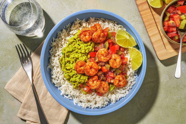 Rice Bowl : crevettes, kiwi & pico de gallo