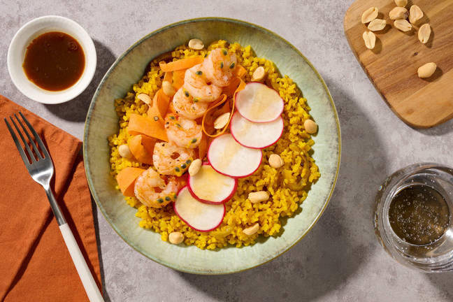 Bowl de boulgour aux crevettes & sauce passion